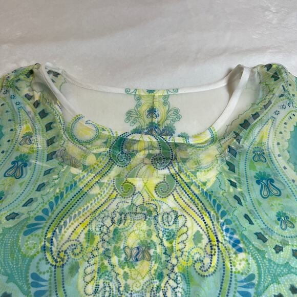 One World Chiffon Overlay Blouse w/ Tank Size 14/16 Paisley Boho Hippie Fairy - Picture 5 of 7
